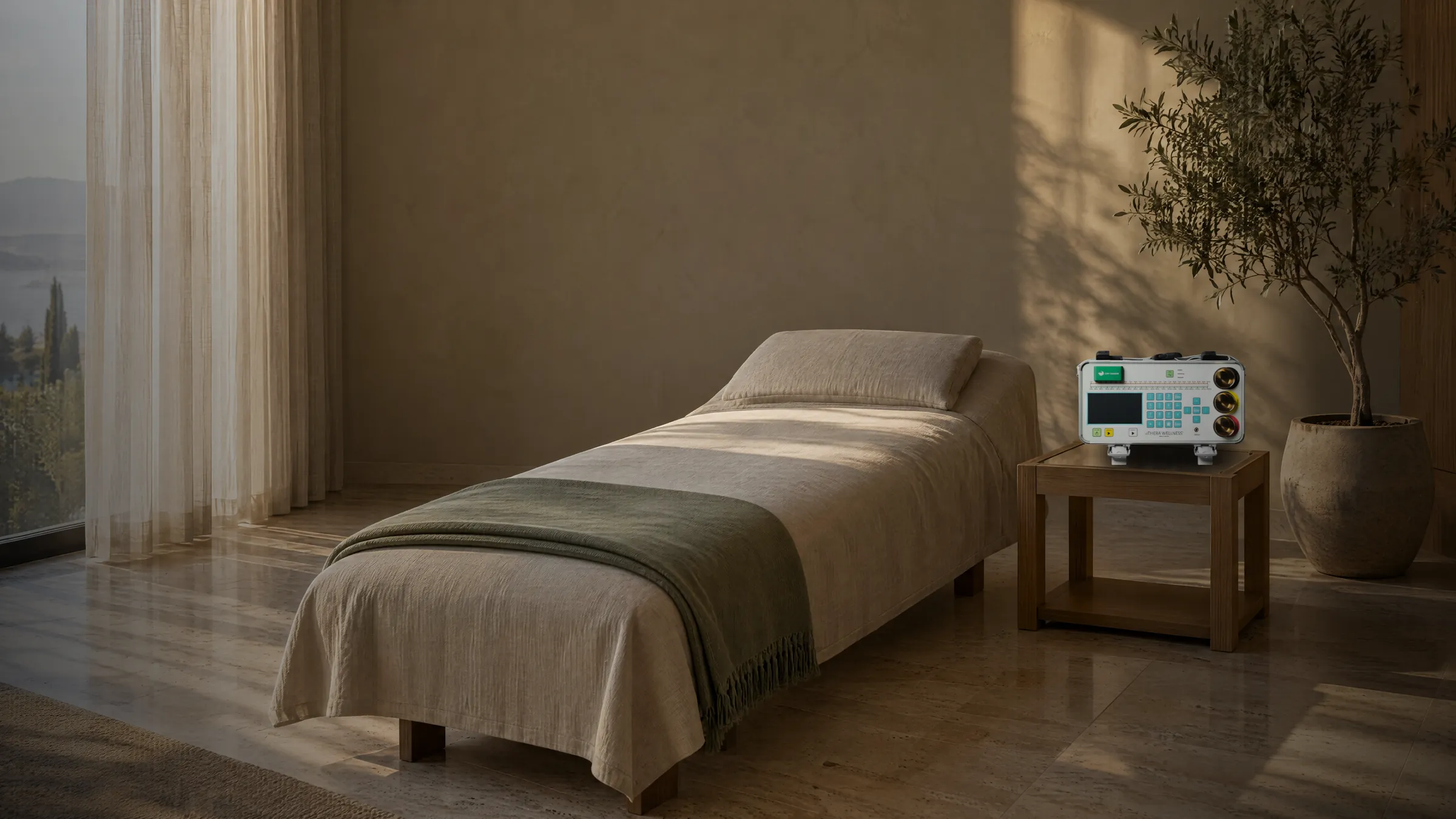 THERA 5-in-1 beside a lounge bed in a practitioner’s treatment room
