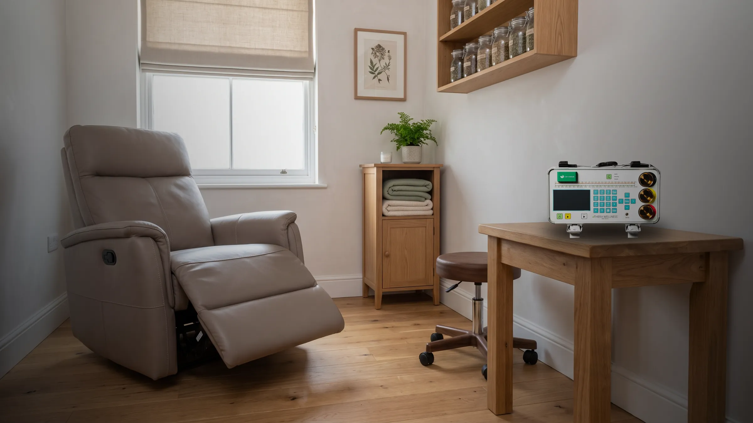 THERA 5-in-1 device on a side table in a wellness center treatment room